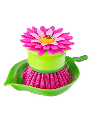 Vigar Spülbürste "Flower power" in Grün/ Pink - (H)7,5 cm