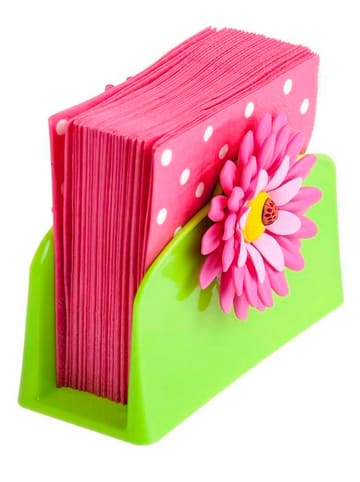 Vigar Uchwyt "Flower power" w kolorze zielono-różowym na serwetki - 14 x 10 x 6 cm