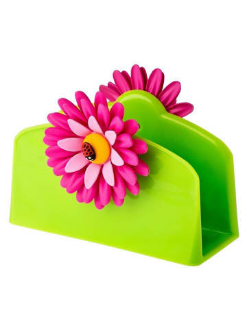 Vigar Uchwyt "Flower power" w kolorze zielono-różowym na serwetki - 14 x 10 x 6 cm