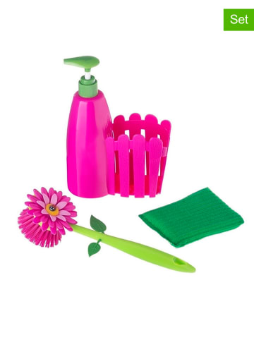 Vigar 3-delige set: afwasorganizer "Flower power" roze