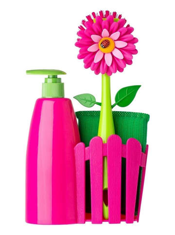 Vigar 3-delige set: afwasorganizer "Flower power" roze