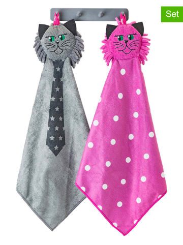 Vigar 3-delige set: theedoeken "Felix" grijs/roze