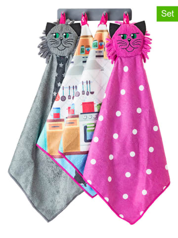 Vigar 5-delige set: theedoeken "Felix" roze/grijs