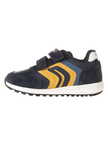Geox Leder-Sneakers "Alben" in Dunkelblau/ Gelb