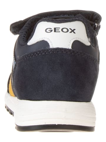 Geox Leder-Sneakers "Alben" in Dunkelblau/ Gelb