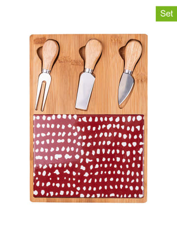 Villa d´Este 4tlg. Käse-Scheideset "Ginza" in Hellbraun/ Rot - (B)22,2 x (H)31,2 cm