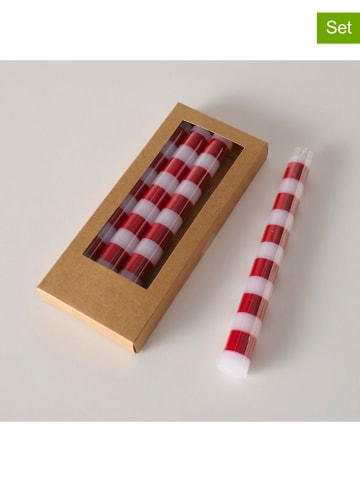 Boltze 4er-Set: Stabkerzen "Stripy" in Weiß/ Rot - (H)20 cm