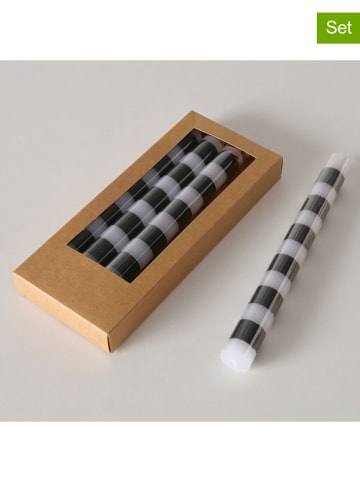 Boltze 4er-Set: Stabkerzen "Stripy" in Weiß/ Dunkelblau - (H)20 cm