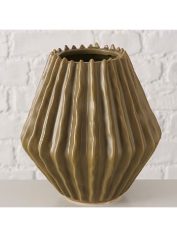 Boltze Vase "Plisseo" in Khaki - (H)20 x Ø 19,5 cm
