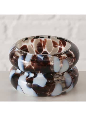Boltze Windlicht "Tocka" in Weiß/ Braun - (H)5,3 x Ø 8,5 cm