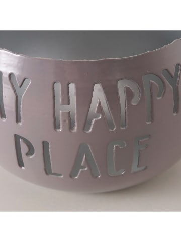 Boltze Windlicht "Happy Place" in Grau - (H)7 x Ø 12 cm