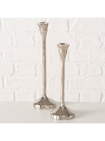 Boltze 2-delige set: kaarsenhouders "Dungis" zilverkleurig