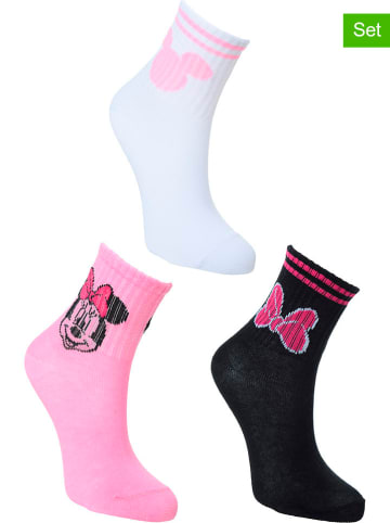 Disney Minnie Mouse Skarpety (3 pary) "Minnie" w kolorze jasnoróżowo-biało-czarnym