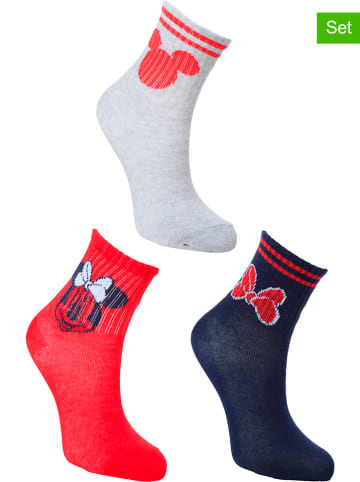 Disney Minnie Mouse 3er-Set: Socken "Minnie" in Dunkelblau/ Grau/ Rot