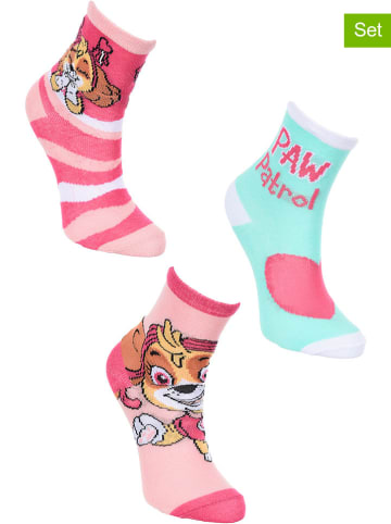 Paw Patrol Skarpety (3 pary) "Psi patrol" w kolorze jasnoróżowo-turkusowym