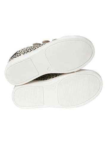 vertbaudet Skórzane sneakersy w kolorze beżowo-czarnym