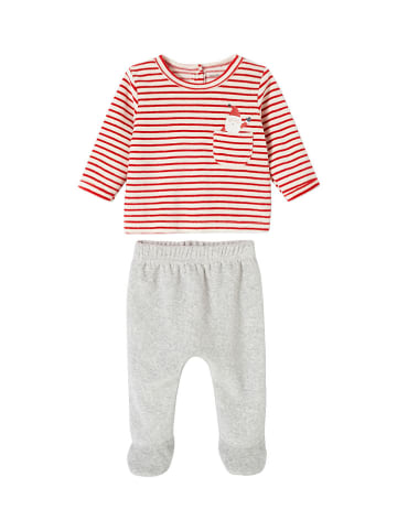 vertbaudet Pyjama in Rot/ Weiß/ Grau