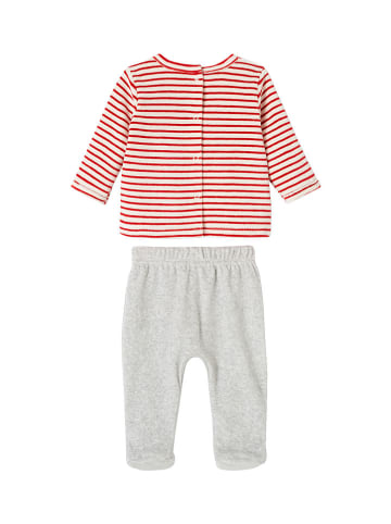 vertbaudet Pyjama in Rot/ Weiß/ Grau