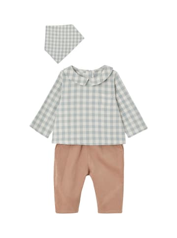 vertbaudet 3tlg. Outfit in Hellblau/ Weiß/ Hellbraun