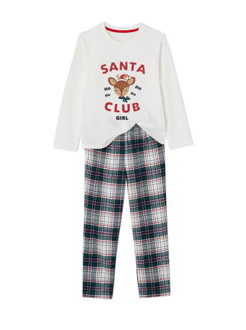 vertbaudet Pyjama in Creme/ Grün