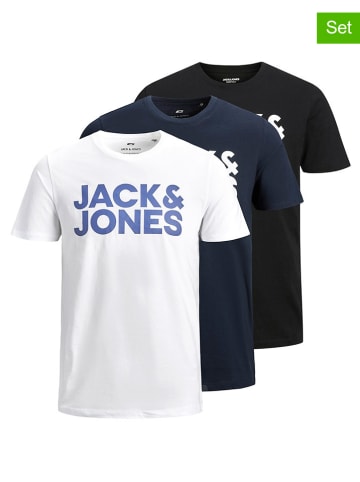 Jack & Jones 3-delige set: shirts "Jjecorp" donkerblauw/wit/zwart