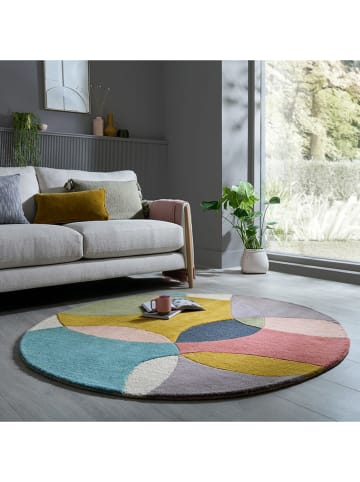Flair Rugs Woll-Teppich "Glow" in Gelb/ Türkis/ Grau