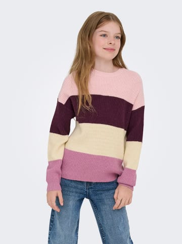 KIDS ONLY Sweter "Sandy" w kolorze fioletowo-jasnoróżowo-kremowym