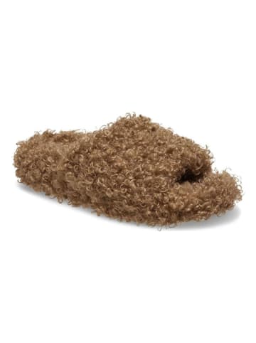 Crocs Leren slippers "Classic Doodle Fur Slide" lichtbruin