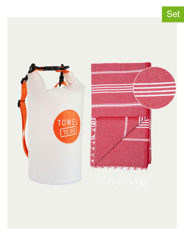 Towel to Go 2tlg. Set: Hamamtuch & Tasche in Pink/ Weiß/ Orange