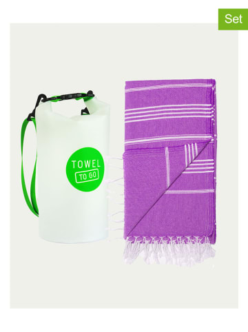 Towel to Go 2tlg. Set: Hamamtuch & Tasche in Lila/ Weiß/ Grün