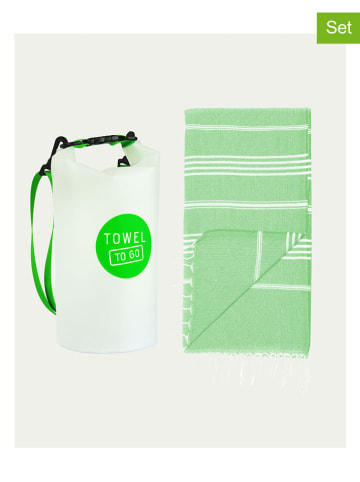 Towel to Go 2tlg. Set: Hamamtuch & Tasche in Grün/ Weiß