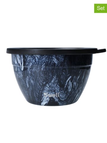 S'well 3tlg. Set: Salatschale "Azurite Marble" in Dunkelblau