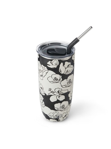 S'well Edelstahl-Thermobecher "Charcoal Bloom" in Schwarz/ Weiß - 700 ml
