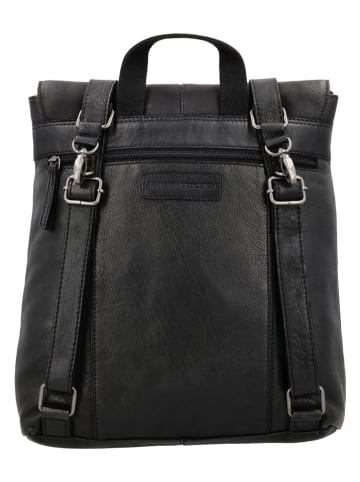 HIDE & STITCHES Leder-Rucksack in Schwarz - (B)29 cm x (H)34 cm x (T)8 cm