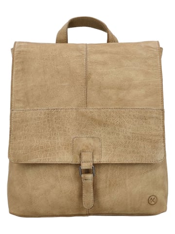 HIDE & STITCHES Leder-Rucksack in Beige - (B)29 cm x (H)34 cm x (T)8 cm