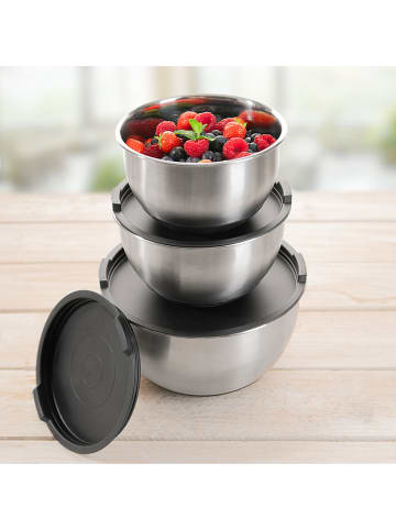 Genius 3er-Set: Edelstahl-Rührschüsseln in Silber/ Schwarz