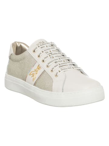Patrizia Pepe Leren sneakers crème/goudkleurig