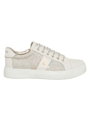Patrizia Pepe Leren sneakers crème/goudkleurig