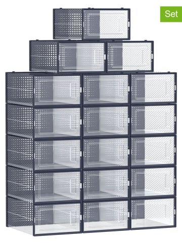 Songmics 18-delige set: schoenenboxen blauw - (B)23,2 x (H)14,3 x (D)33,5 cm