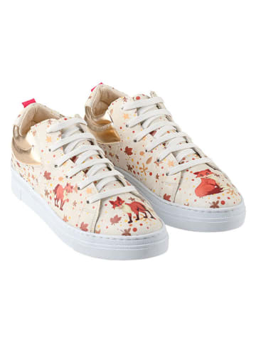 Streetfly Leren sneakers crème/goudkleurig