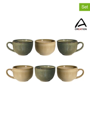 Ard'time 6er-Set: Tassen "Terralha" in Beige/ Grün - 250 ml