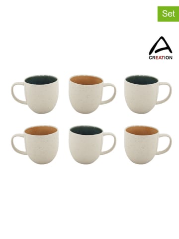 Ard'time 6er-Set: Tassen "Coralia" in Beige/ Orange/ Grün - 310 ml