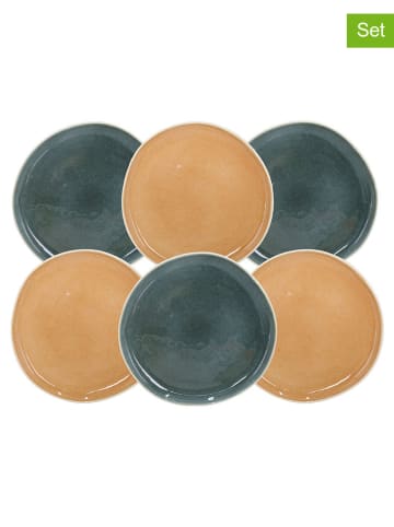 Ard'time 6-delige set: dessertborden "Coralia" beige/oranje/groen - Ø 20,5 cm