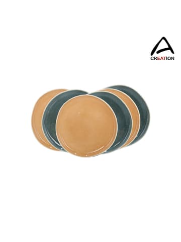 Ard'time 6er-Set: Dessertteller "Coralia" in Beige/ Orange/ Grün - Ø 20,5 cm