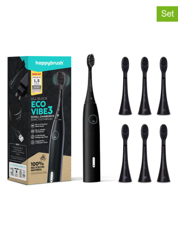 Happy Brush Schallzahnbürste "Eco V3" inkl. 7 Aufsteckbürsten in Schwarz