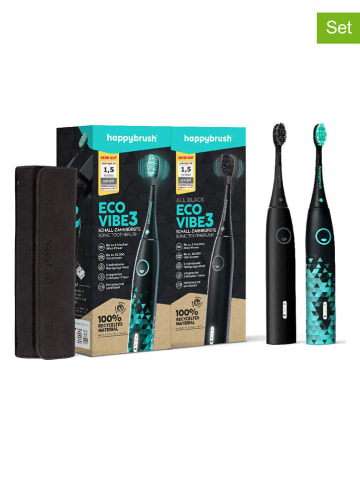 happybrush Szczoteczki soniczne (2 szt.) "V3" w kolorze czarno-turkusowym