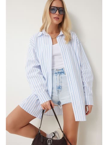 Happiness Istanbul Bluse in Hellblau/ Weiß