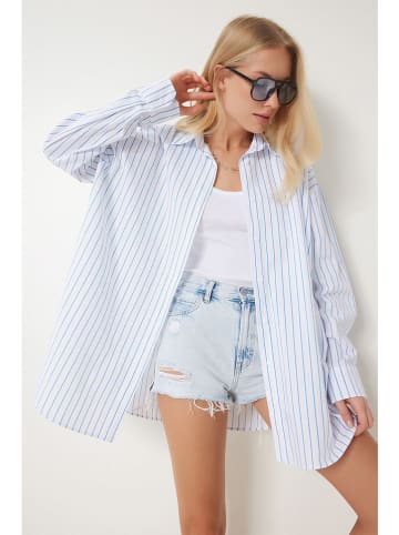 Happiness Istanbul Bluse in Hellblau/ Weiß