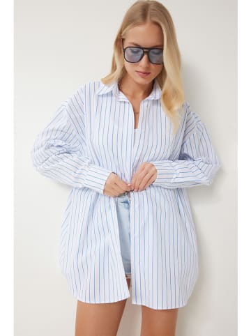 Happiness Istanbul Bluse in Hellblau/ Weiß
