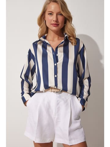 Happiness Istanbul Bluse in Weiß/ Dunkelblau